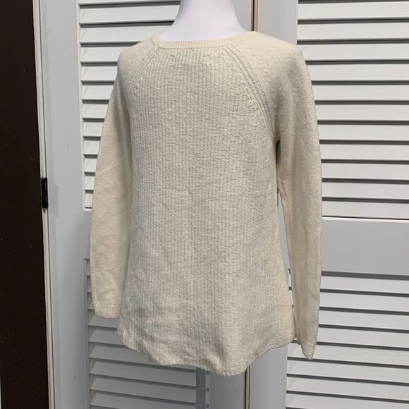 LOFT Cream Gray Crew Neck Knit Sweater Womens Sz M - Picture 3 of 6
